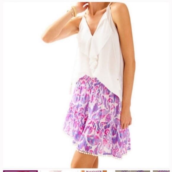 Lily Pulitzer Floral Pink and Purple Women's Skirt Pom Pom - Picture 1 of 6